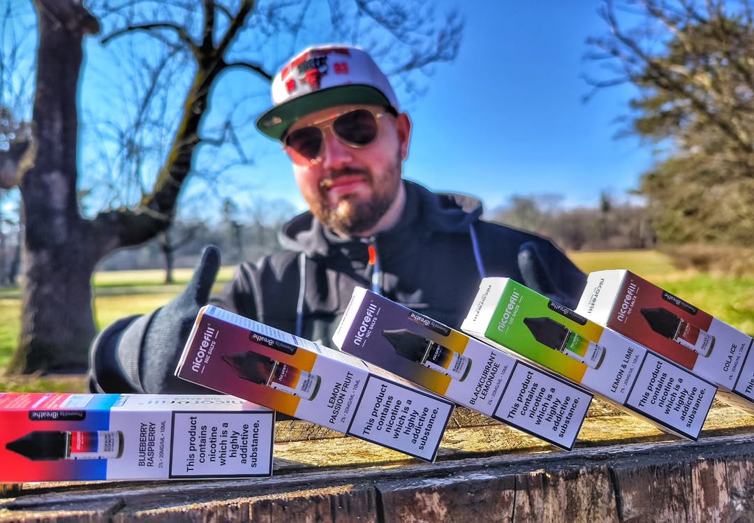 Trade customer presenting NICOREFILL e-liquid products