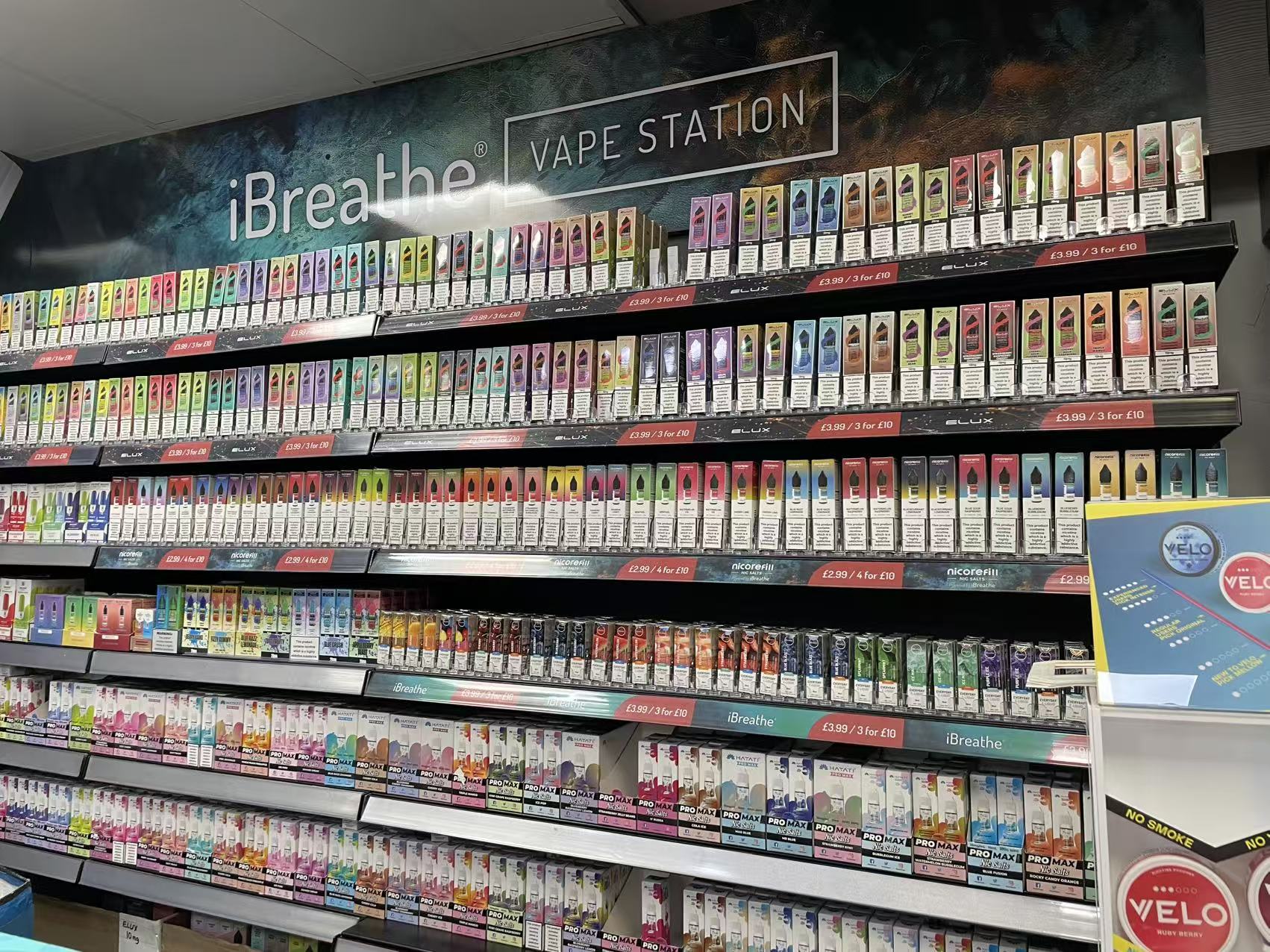 NICOREFILL products across an overseas retail shelf